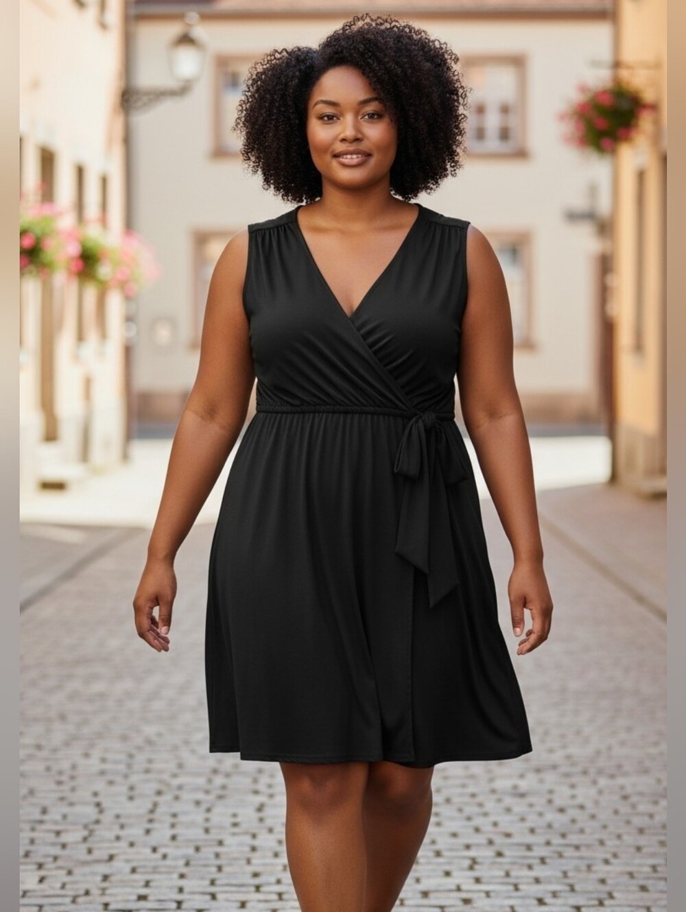 NWOT Tiana B. Women's Large Black Sleeveless Wrap Dress with Side Tie